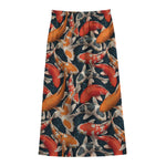 Koi Carp Pattern Print Cotton Front Slit Maxi Skirt