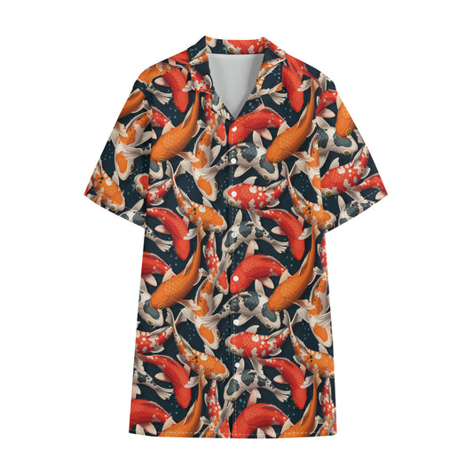Koi Carp Pattern Print Cotton Hawaiian Shirt
