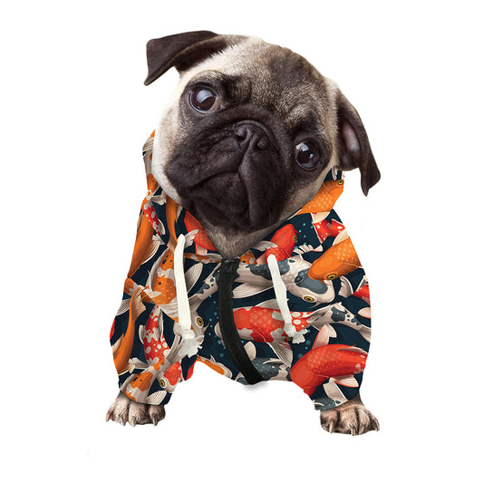 Koi Carp Pattern Print Dog Zip Up Hoodie