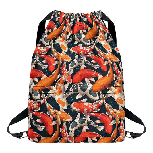 Koi Carp Pattern Print Drawstring Backpack