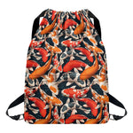 Koi Carp Pattern Print Drawstring Backpack