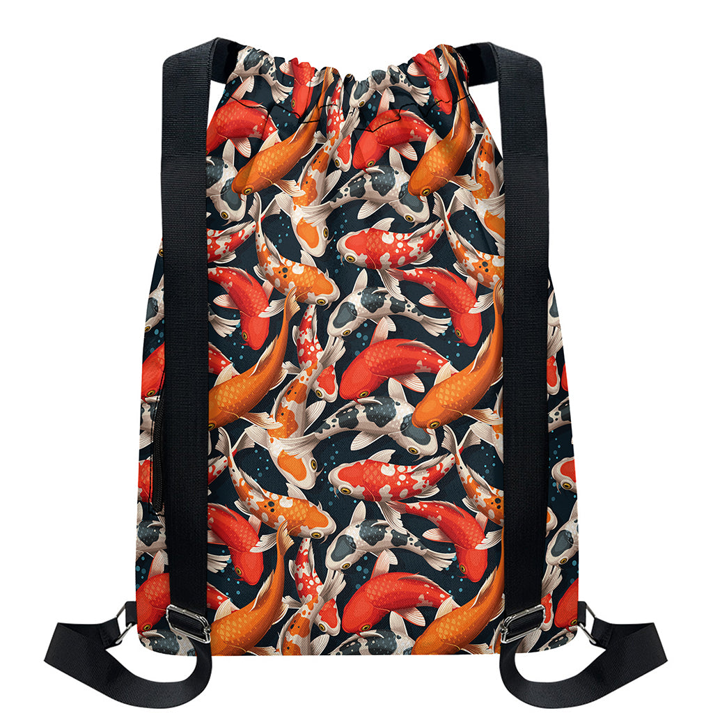Koi Carp Pattern Print Drawstring Backpack