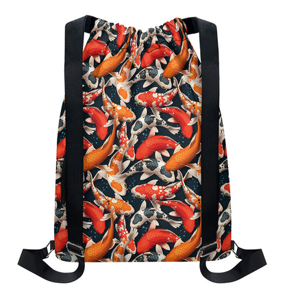 Koi Carp Pattern Print Drawstring Backpack