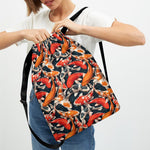 Koi Carp Pattern Print Drawstring Backpack