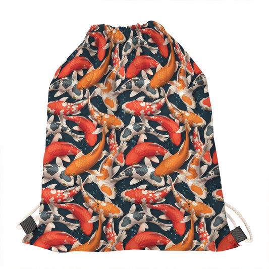 Koi Carp Pattern Print Drawstring Bag