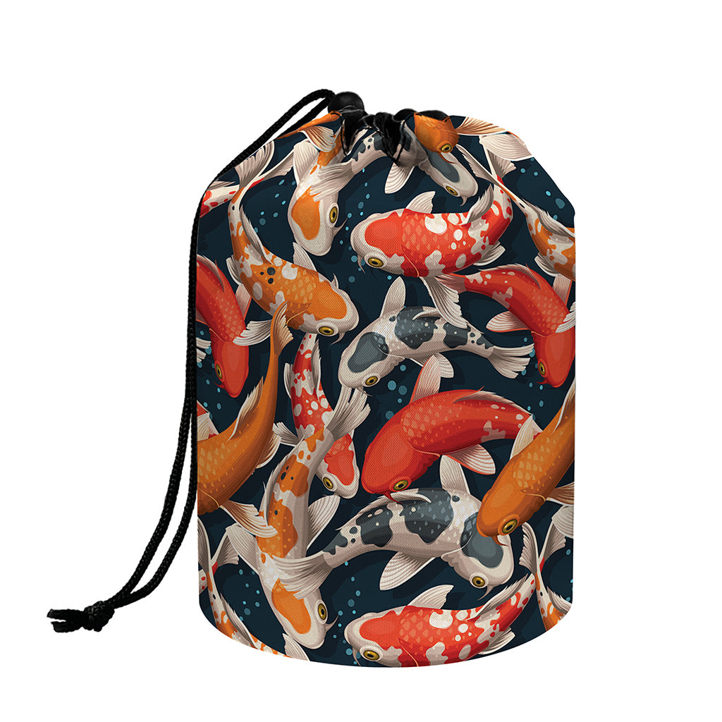 Koi Carp Pattern Print Drawstring Makeup Bag