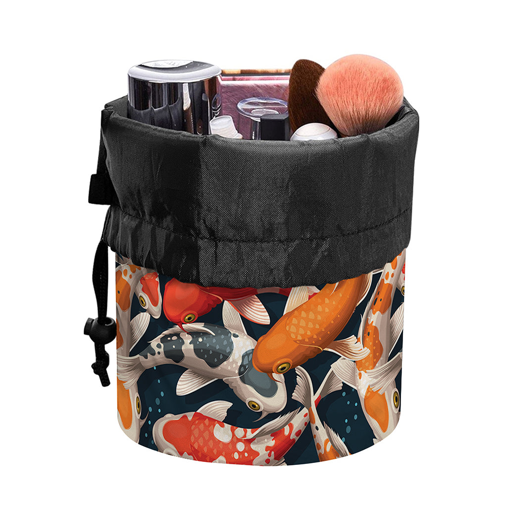 Koi Carp Pattern Print Drawstring Makeup Bag