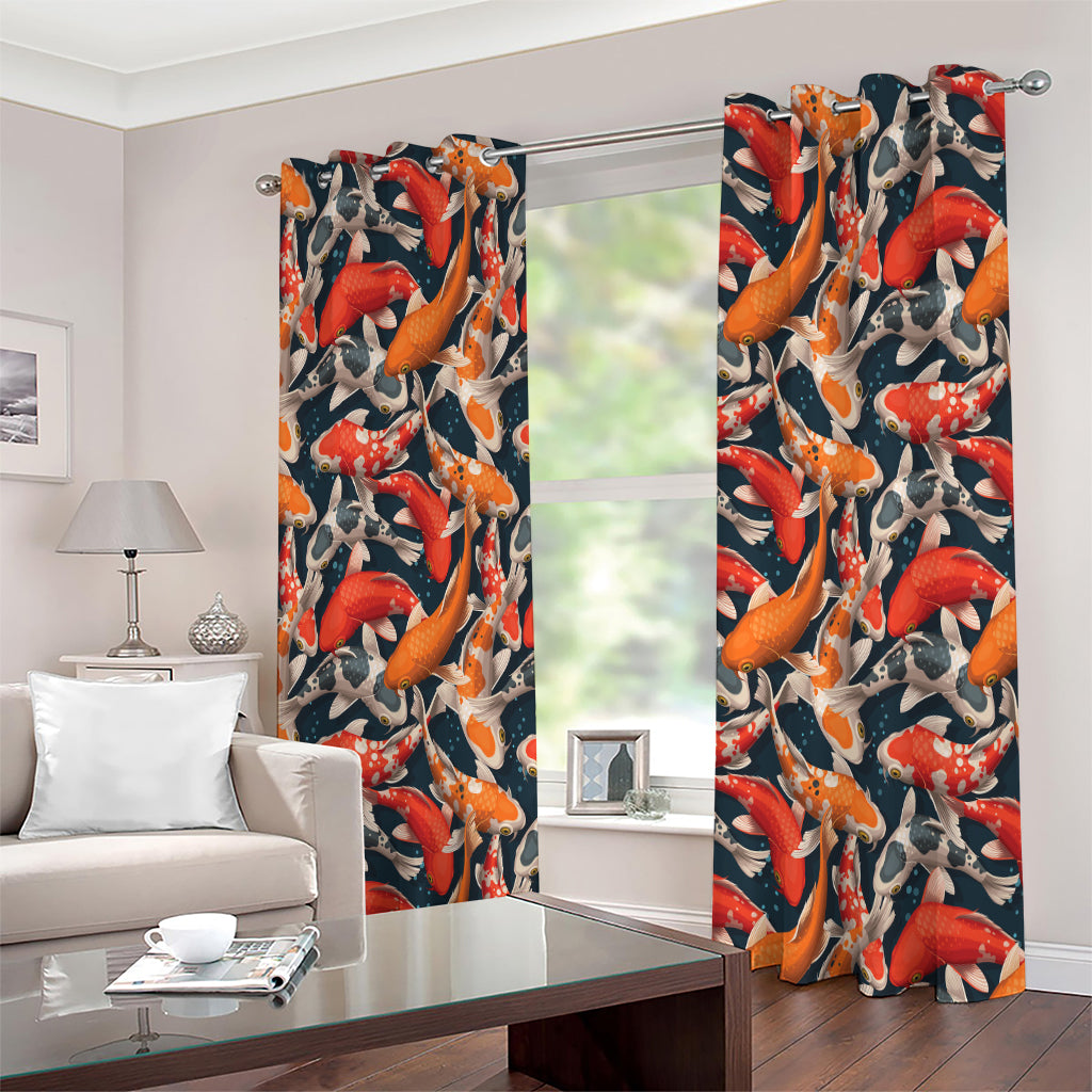 Koi Carp Pattern Print Extra Wide Grommet Curtains