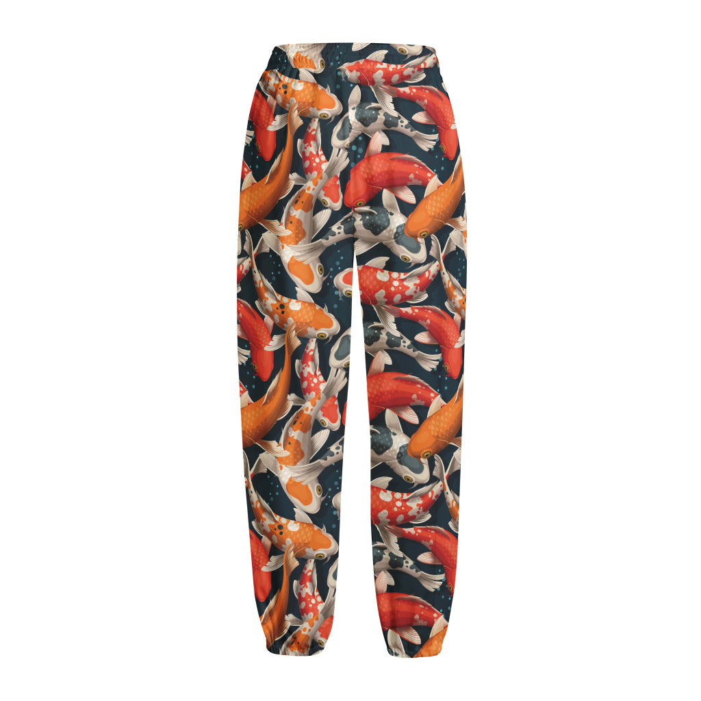 Koi Carp Pattern Print Fleece Lined Knit Pants