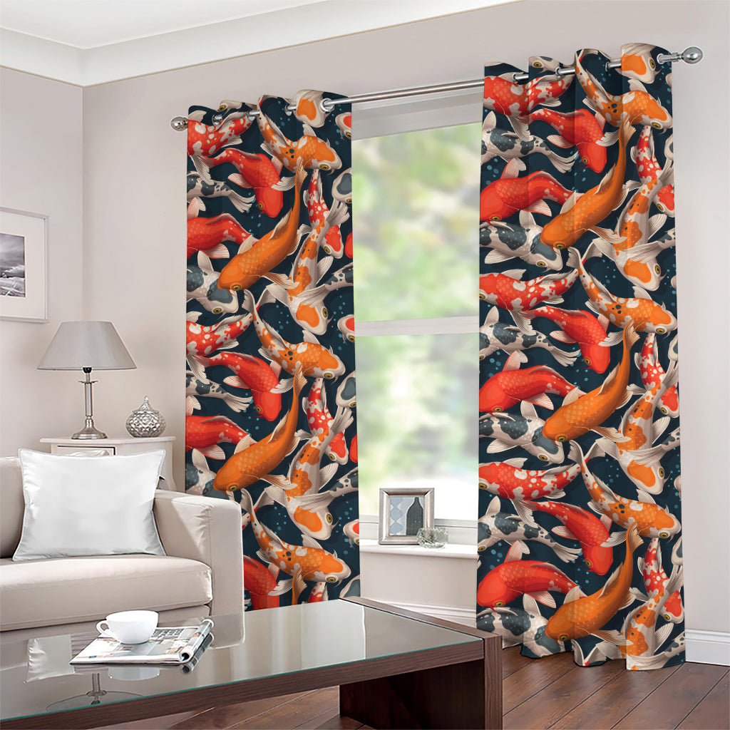 Koi Carp Pattern Print Grommet Curtains