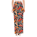 Koi Carp Pattern Print High Slit Maxi Skirt