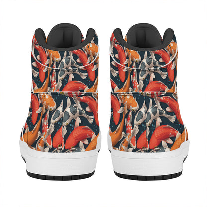 Koi Carp Pattern Print High Top Leather Sneakers