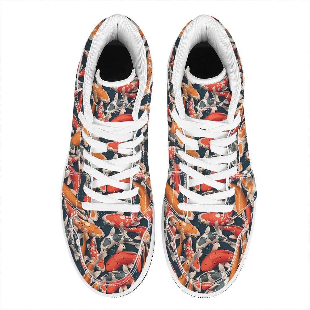 Koi Carp Pattern Print High Top Leather Sneakers