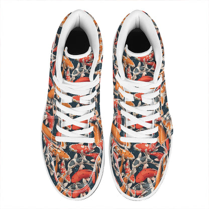 Koi Carp Pattern Print High Top Leather Sneakers
