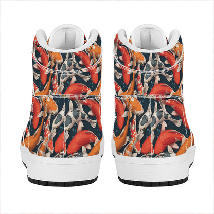 Koi Carp Pattern Print High Top Leather Sneakers