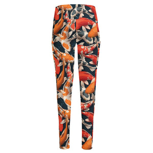 Koi Carp Pattern Print High-Waisted Pocket Leggings