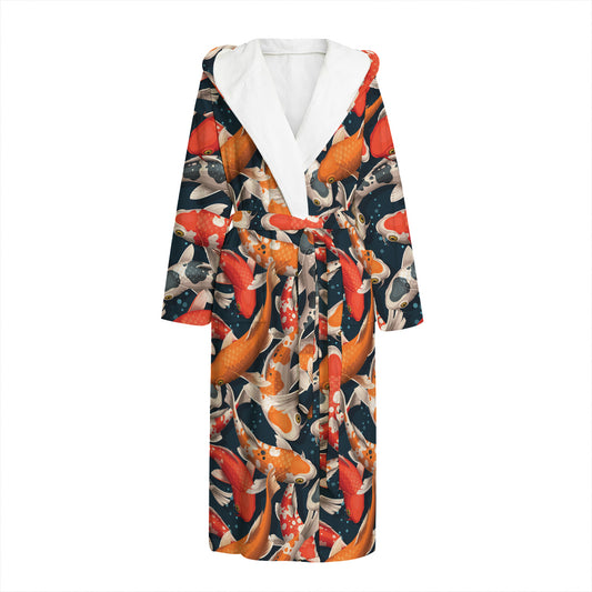 Koi Carp Pattern Print Hooded Bathrobe