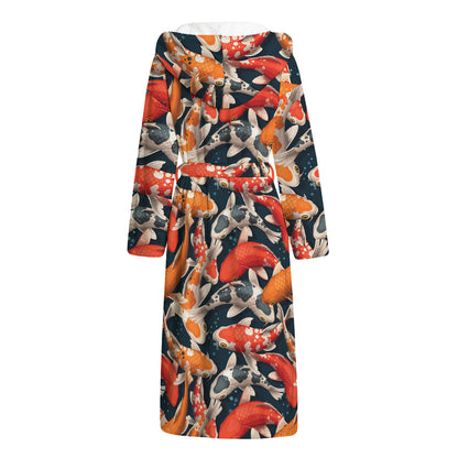 Koi Carp Pattern Print Hooded Bathrobe