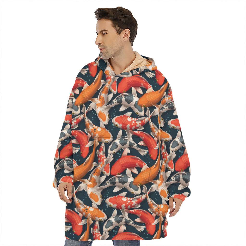 Koi Carp Pattern Print Hoodie Blanket