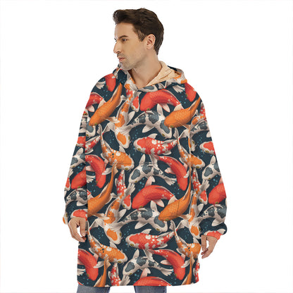 Koi Carp Pattern Print Hoodie Blanket