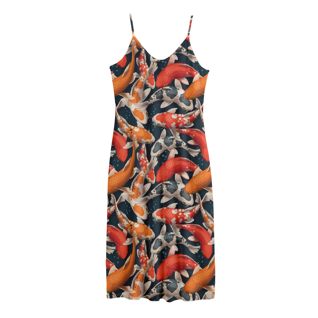 Koi Carp Pattern Print Jersey Midi Cami Dress