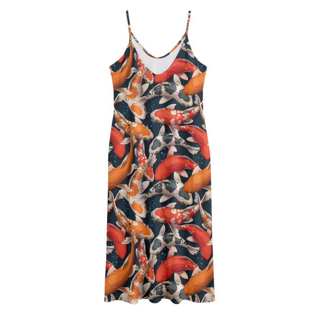 Koi Carp Pattern Print Jersey Midi Cami Dress