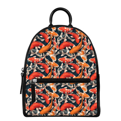 Koi Carp Pattern Print Leather Backpack
