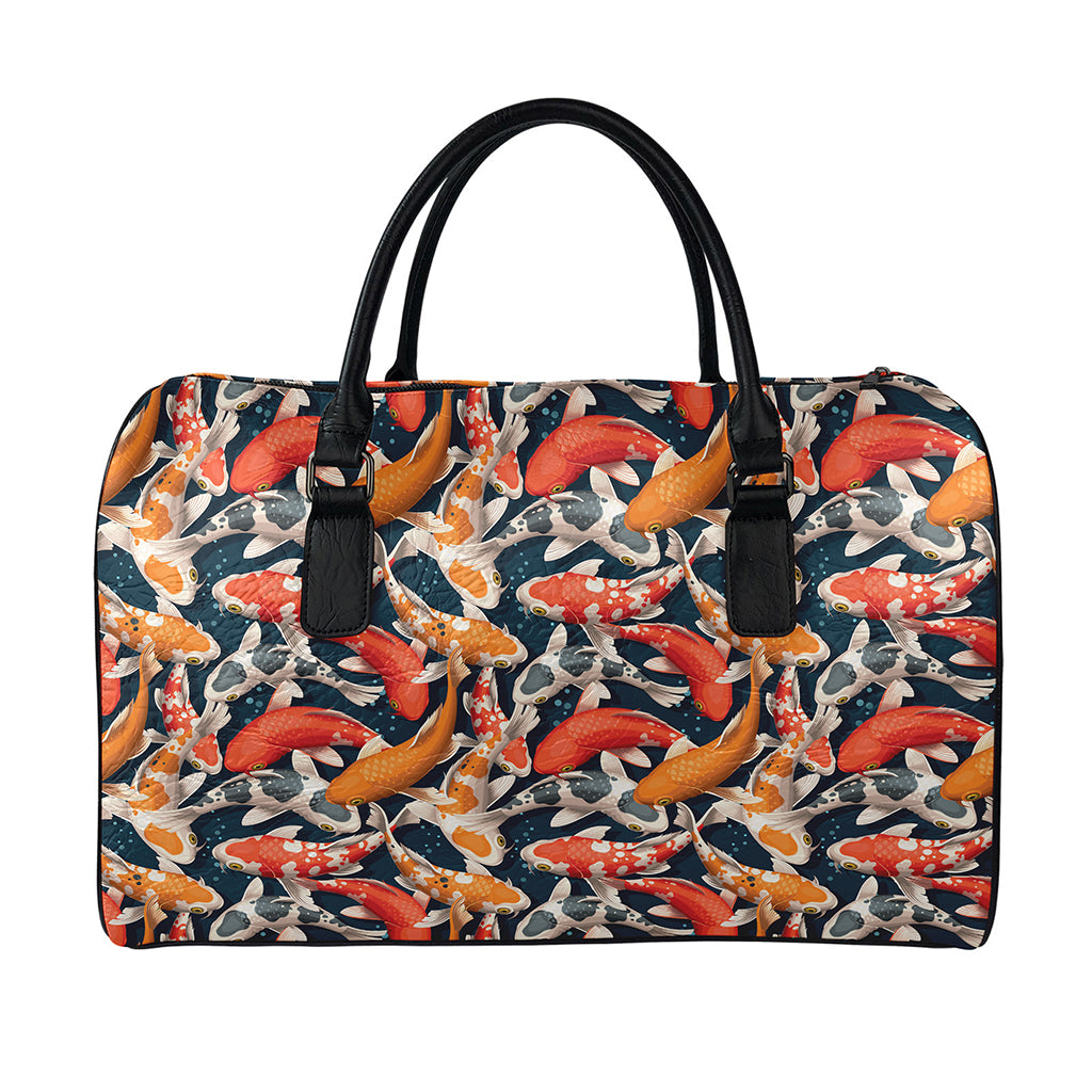 Koi Carp Pattern Print Leather Duffle Bag