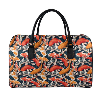 Koi Carp Pattern Print Leather Duffle Bag