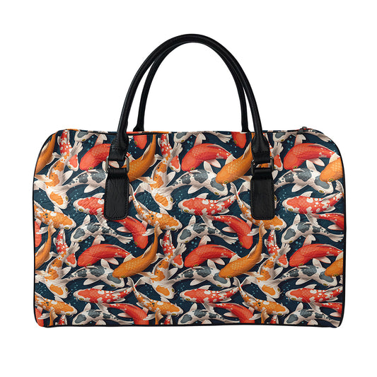 Koi Carp Pattern Print Leather Duffle Bag