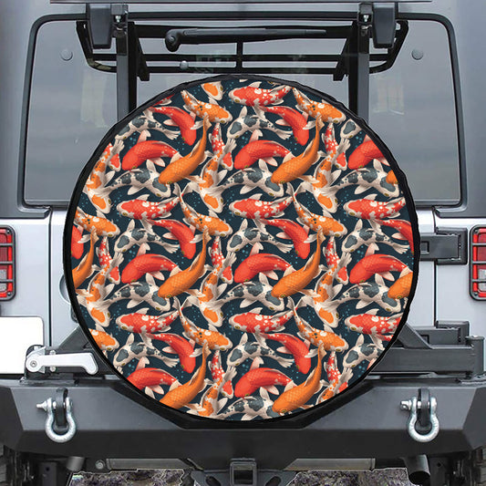 Koi Carp Pattern Print Leather Spare Tire Cover