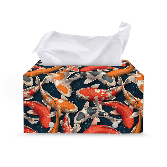 Koi Carp Pattern Print Leather Tissue Box Cover
