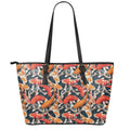 Koi Carp Pattern Print Leather Tote Bag With Zipper