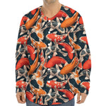 Koi Carp Pattern Print Long Sleeve Baseball Jersey