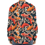 Koi Carp Pattern Print Long Sleeve Baseball Jersey