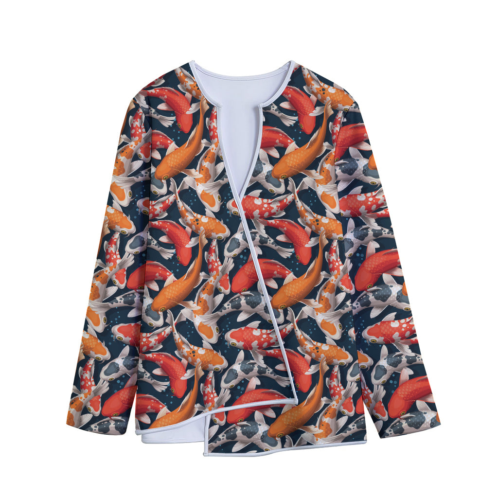 Koi Carp Pattern Print Long Sleeve Short Coat