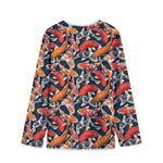 Koi Carp Pattern Print Long Sleeve Short Coat
