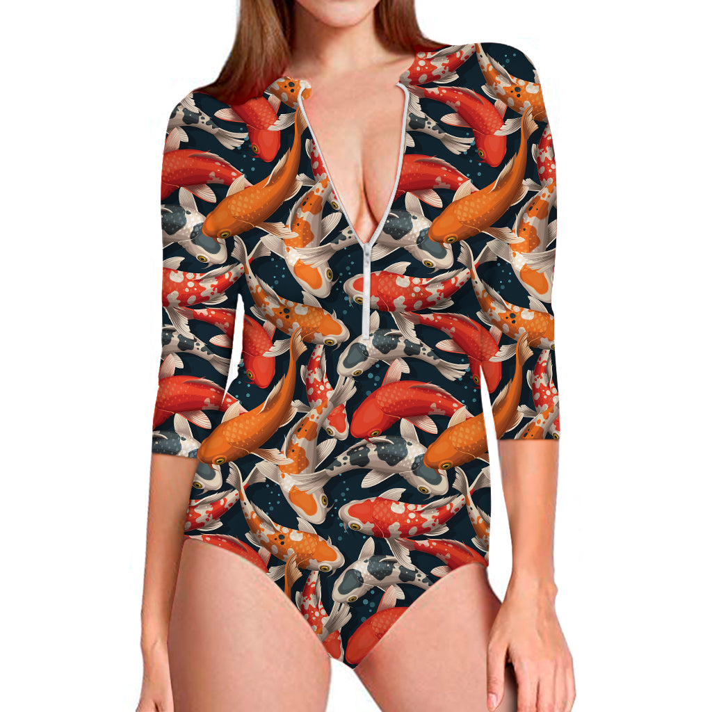 Koi Carp Pattern Print Long Sleeve Swimsuit