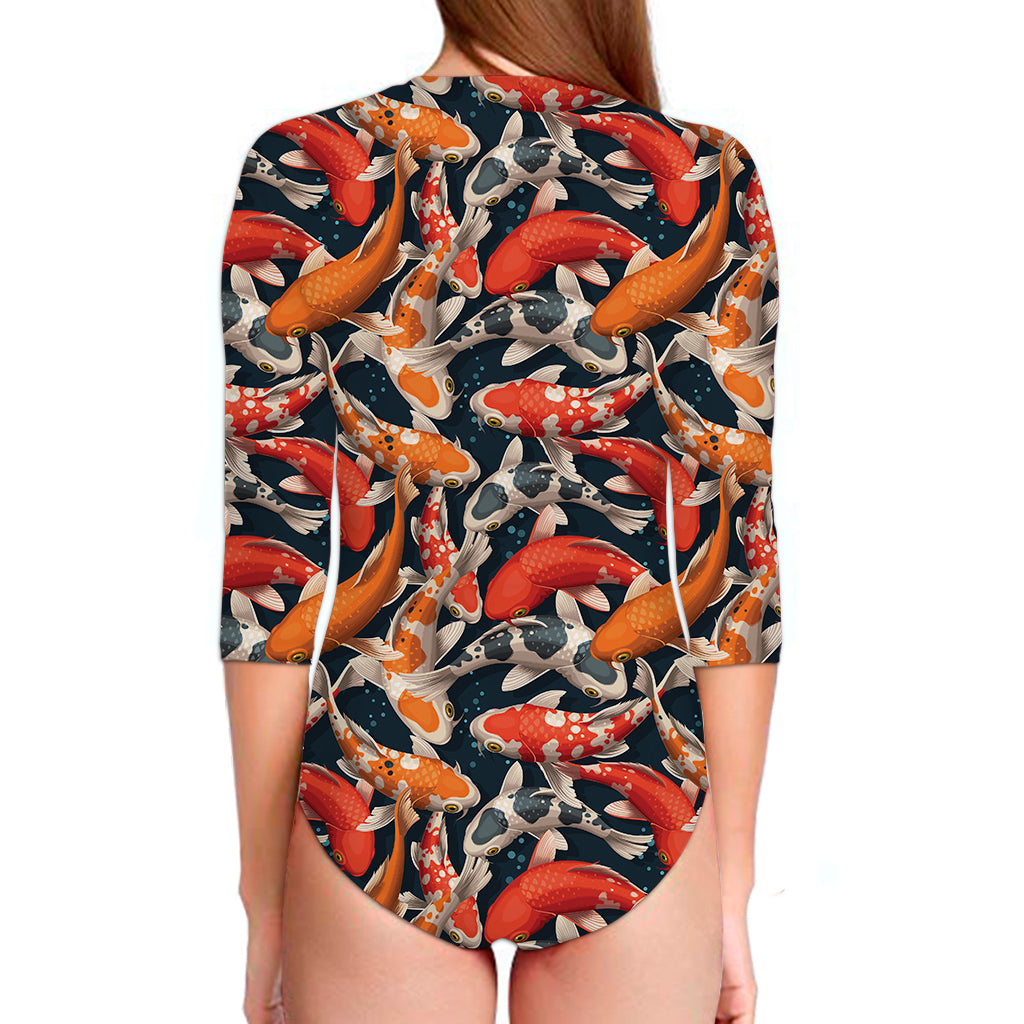 Koi Carp Pattern Print Long Sleeve Swimsuit