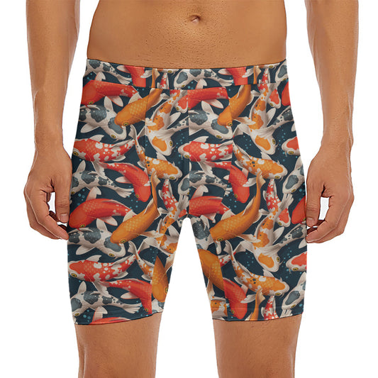 Koi Carp Pattern Print Men's Long Boxer Briefs