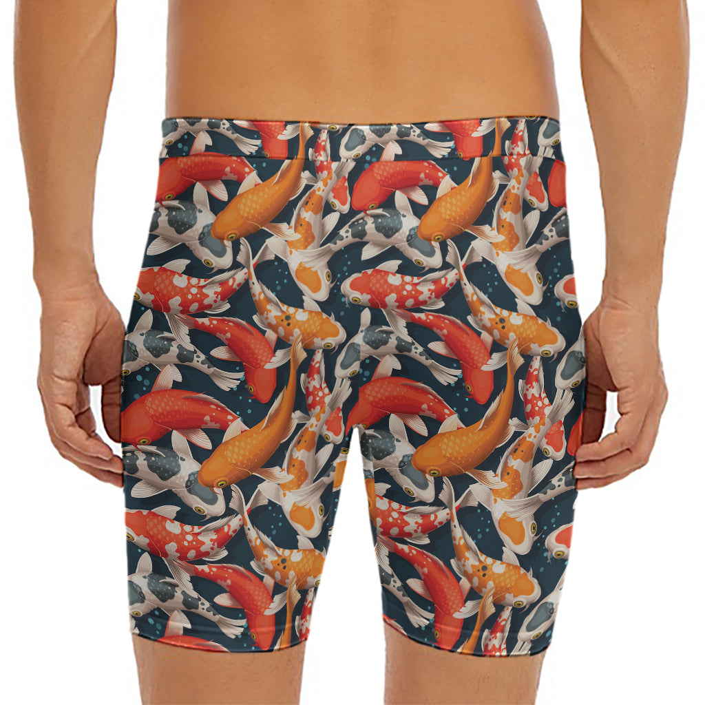 Koi Carp Pattern Print Men's Long Boxer Briefs