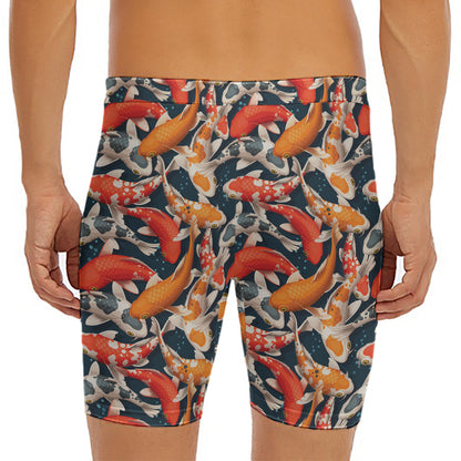 Koi Carp Pattern Print Men's Long Boxer Briefs