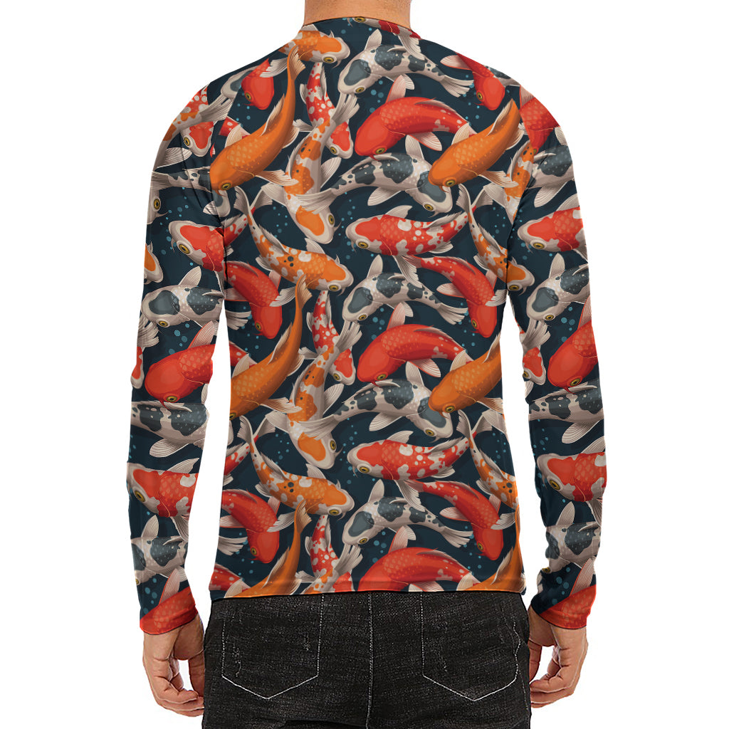 Koi Carp Pattern Print Men's Long Sleeve Rash Guard