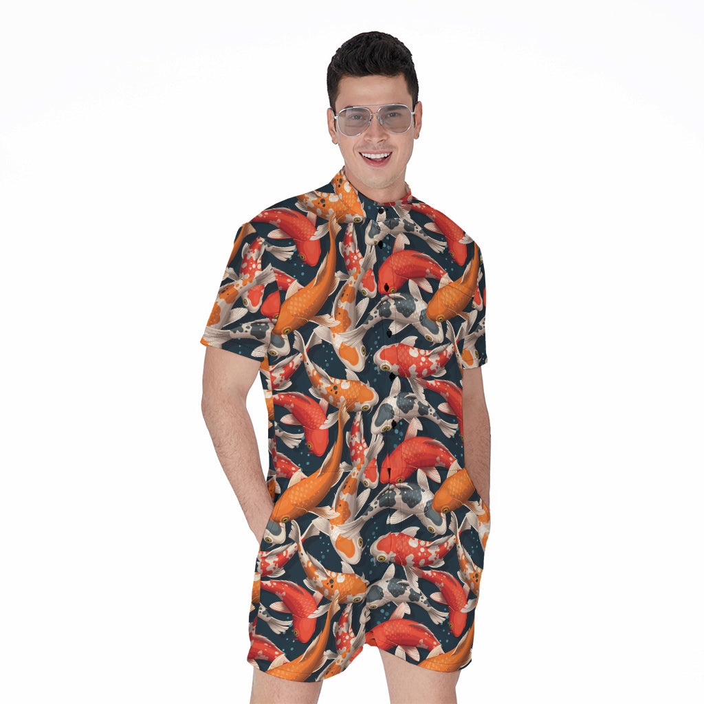 Koi Carp Pattern Print Men's Rompers