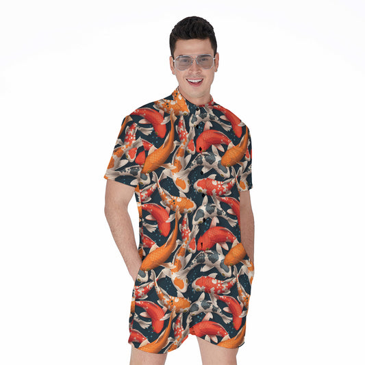 Koi Carp Pattern Print Men's Rompers