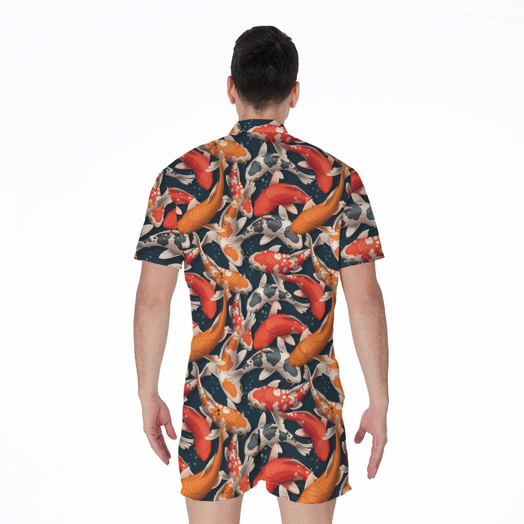 Koi Carp Pattern Print Men's Rompers