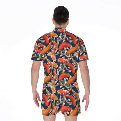 Koi Carp Pattern Print Men's Rompers