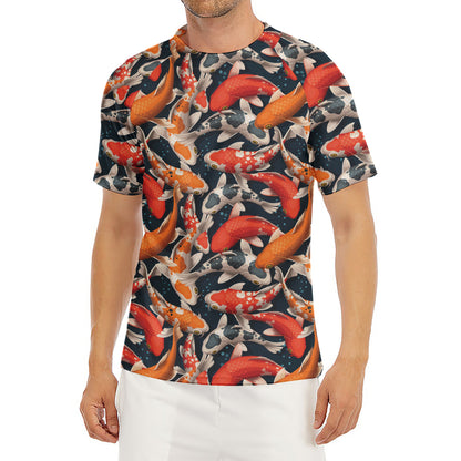 Koi Carp Pattern Print Men's Short Sleeve Rash Guard