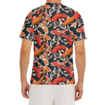 Koi Carp Pattern Print Men's Short Sleeve Rash Guard