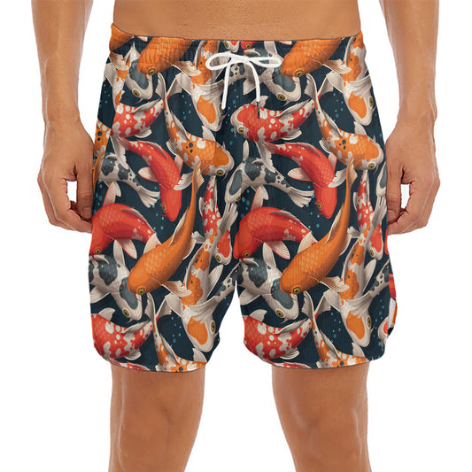 Koi Carp Pattern Print Men's Split Running Shorts